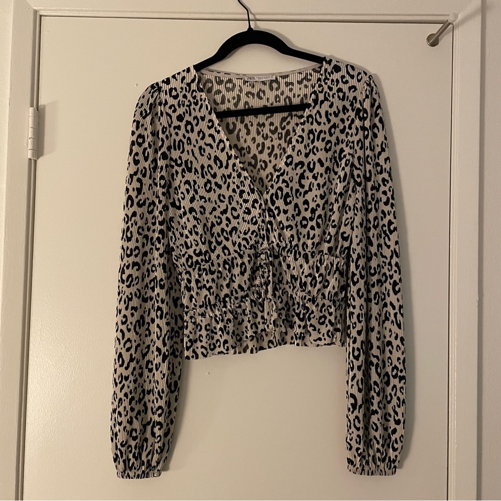 Zara leopard cross front blouse